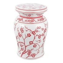 JONATHAN Y Cherry Blossom 17.75" Ceramic Garden Stool, White/Red