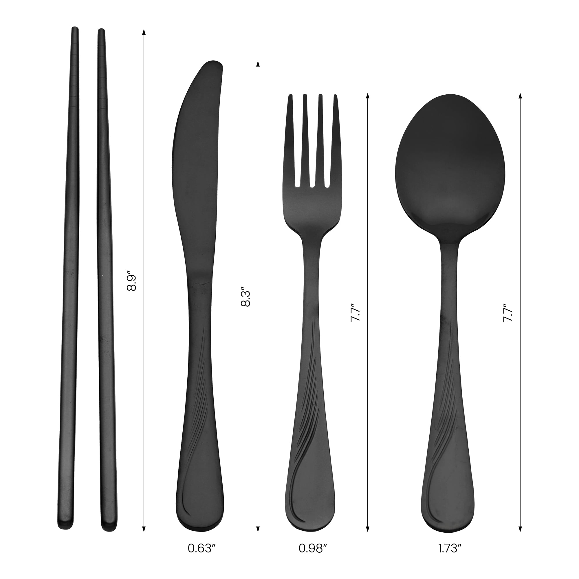 Unique Bargains Sleek and Stylish Durable Stainless Steel Flatware Set Black 4pcs