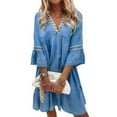 thumbnail image 1 of Robe Maxi Basique pour Femmes, Ample, en Dentelle Rem, Robe Décontractée à Manches Mi-Longues, Tenue de Vacances, 1 of 8