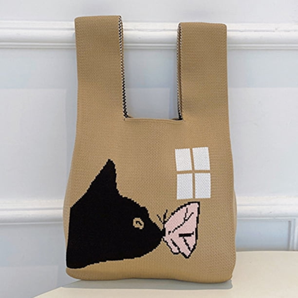 Bolso de punto para monedas, estampado de animales, bolso de mano para mujer, bolso de compras (caqui)