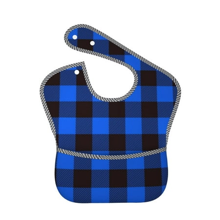 Susaid Buffalo Plaid Blue Black Print Bibs for Babies Toddlers Adjustable Waterproof Free Soft Durable Bibs for eating with Large Pocket Food Catcher