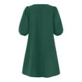 thumbnail image 4 of VONDA 3 Colors Women V-Neck Puff Sleeve Pure Color Casual Loose Mini Dress, 4 of 6