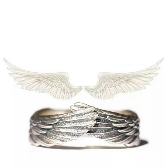 K-KED Simple Angel Wings Silver Open Rings for Women Men Couple Ring Gift Adjustable