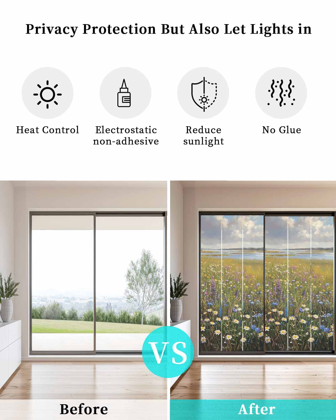 Window Privacy Film Spring Floral Stained Glass Window Film Decorative Sun Block Window Cover Modern Oil Painting Summer Botanical Window Clings Static Adhesive Sticker for Bathroom 29.5"x78.7"