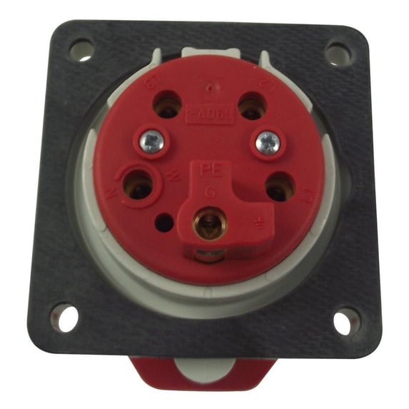 WALTHER - 32A, 415V, Panel Mount CEE Socket, 3P+N+E, Red, IP44