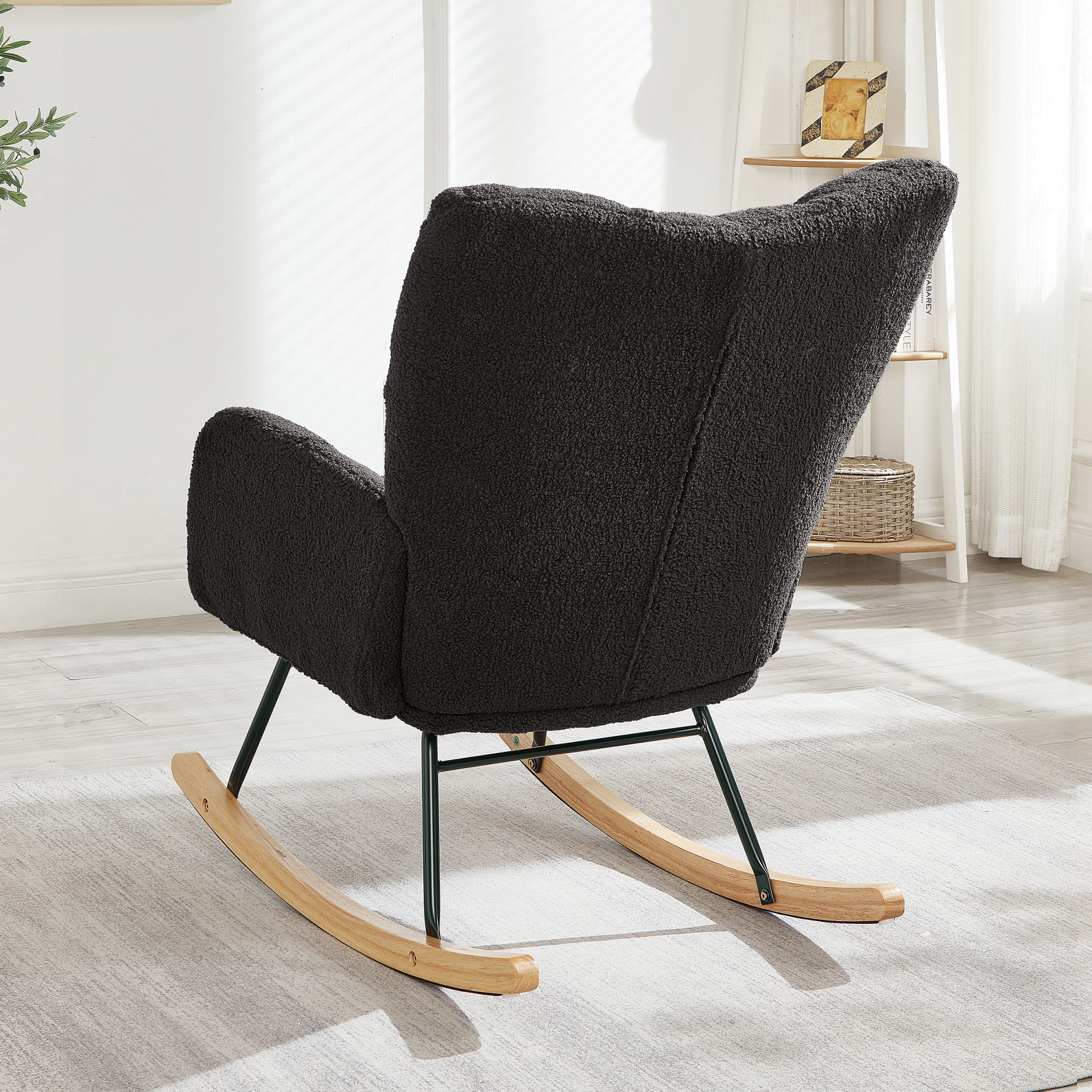 Glider Chair for Living Room Tufted Upholstered Teddy Fabric Rocking Chair with Metal Frame Accent Chair (Gray)