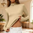 thumbnail image 4 of TKLPEHG Long Sleeve Fitted Tops for Women Turtleneck Stretch Slim Basic Underwear Solid Color Ladies Tops Soft Crew Neck Spring Lightweight Shirt (Beige,XL), 4 of 9
