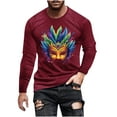 thumbnail image 2 of TIMIFIS Chemises à Manches Longues pour Hommes Mardi Gras Mode Décontractée Carnaval Imprimé Col Rond T-Shirt Léger Pull Tops de Fête, 2 of 5
