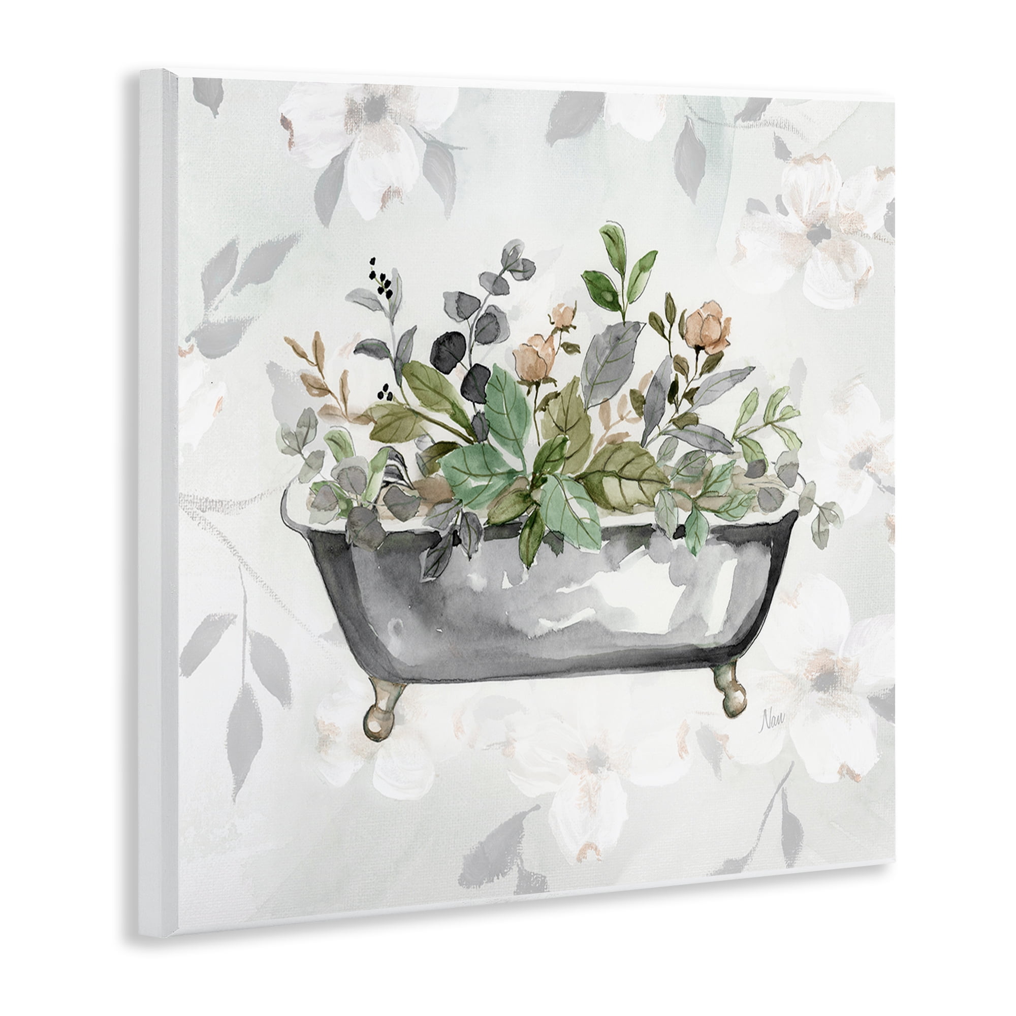 Stupell Industries Leaf Patterned Bath Typography Painting Unframed Art Print Wall Art, 12 x 12