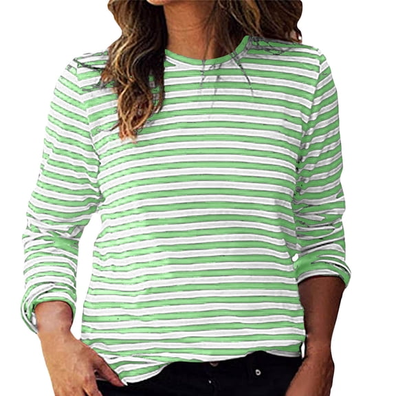RUTAYY Women's T Shirt Crew Neck Long Sleeve Loose Knit Striped Shirts Indoor Outdoor Activities Fashion Playful Tshirts