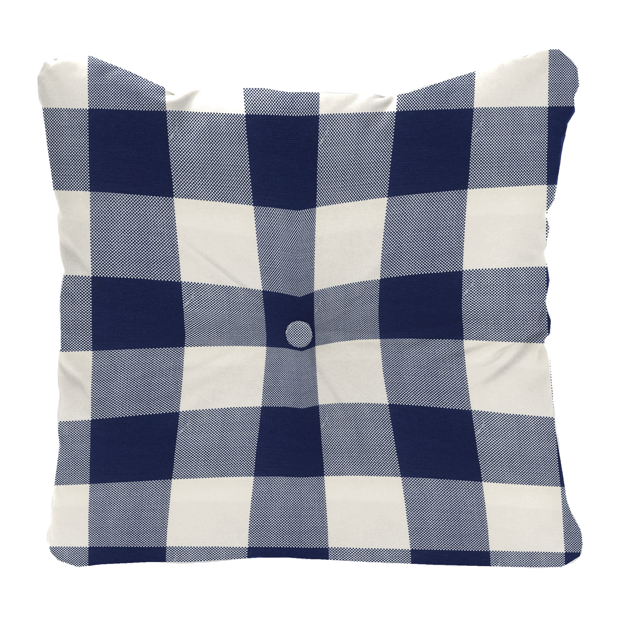Jordan Manufacturing 24" x 24" Navy Buffalo Check Square Tufted Outdoor Deep Seat Chair Back Cushion with Fabric Button (2 Pack)