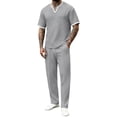 thumbnail image 2 of PNTUTB Summer Men's Solid-Color Suit Set Casual 2 Piece Outfitss Loose Short-Sleeve Crew-Neck Top and Elastic-Waist Drawstring Pants Two-Piece Set, 2 of 6