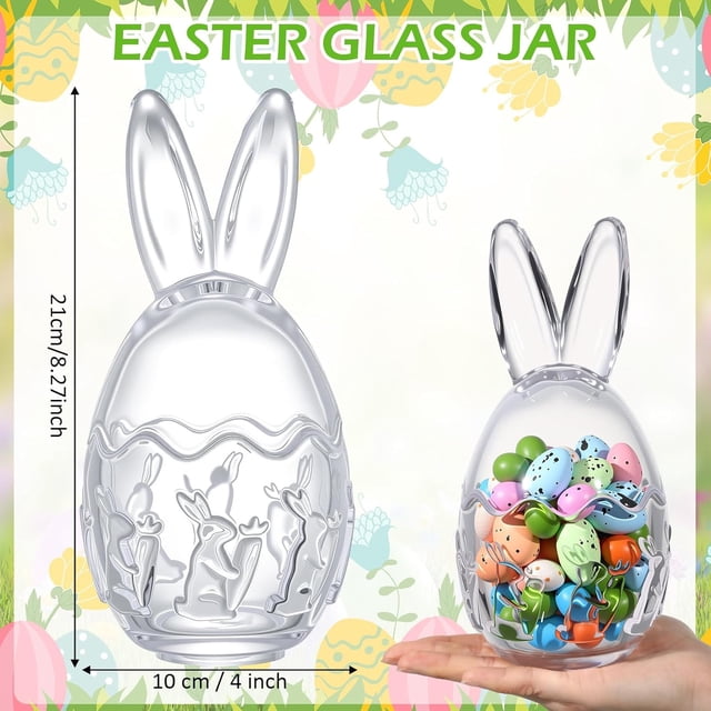 Dvumao Easter Decor, Easter Glass Jar With Lid Large Bunny Ear Egg Candy Jar Clear Decorative Food Storage Container Rabbits Egg Shape Storage Canister Easter Bunny Table Decor For, Women Gifts