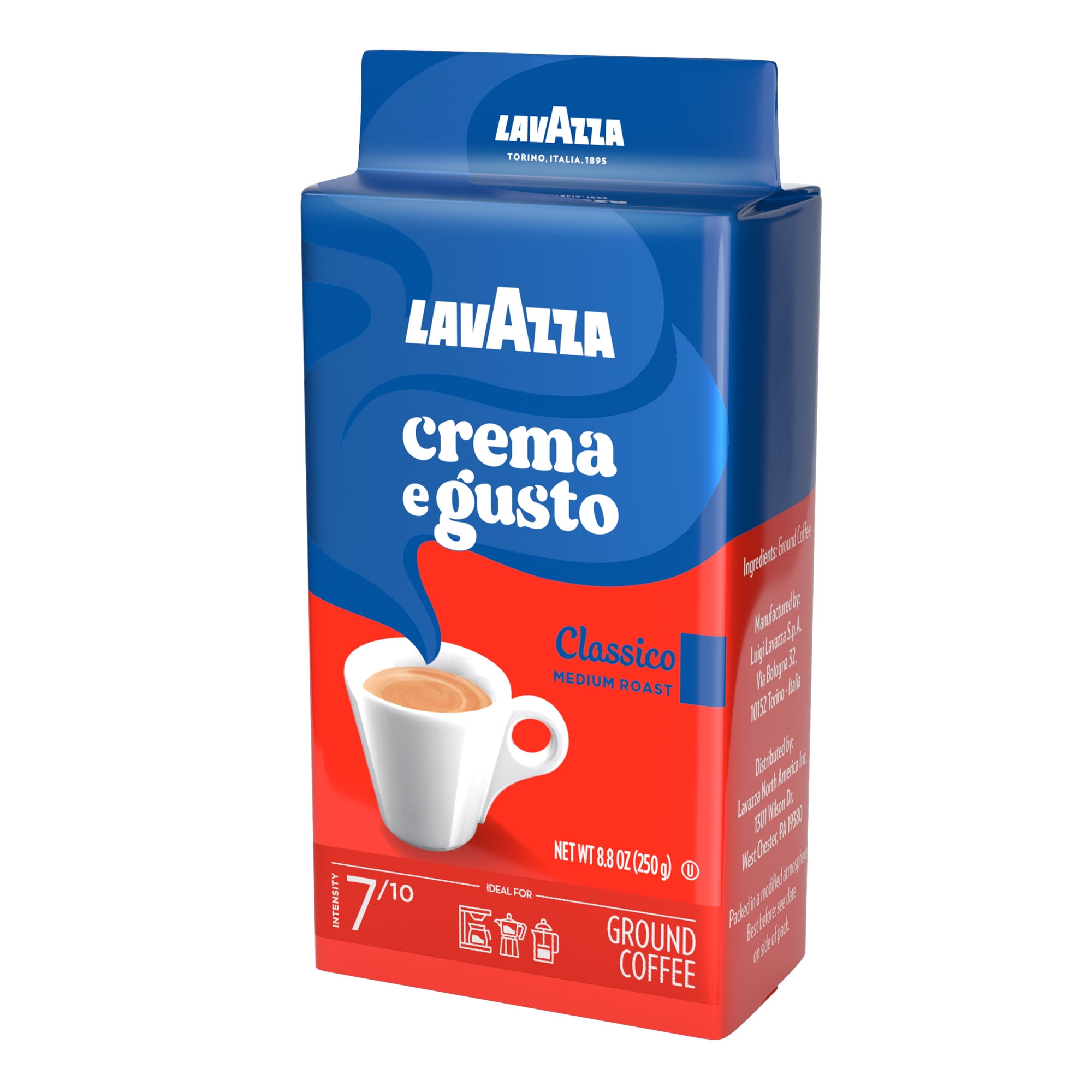 Lavazza Crema e Gusto Ground Coffee, Medium Roast, Arabica and Robusta Blend, 8.8 oz Bag (Pack of 8)