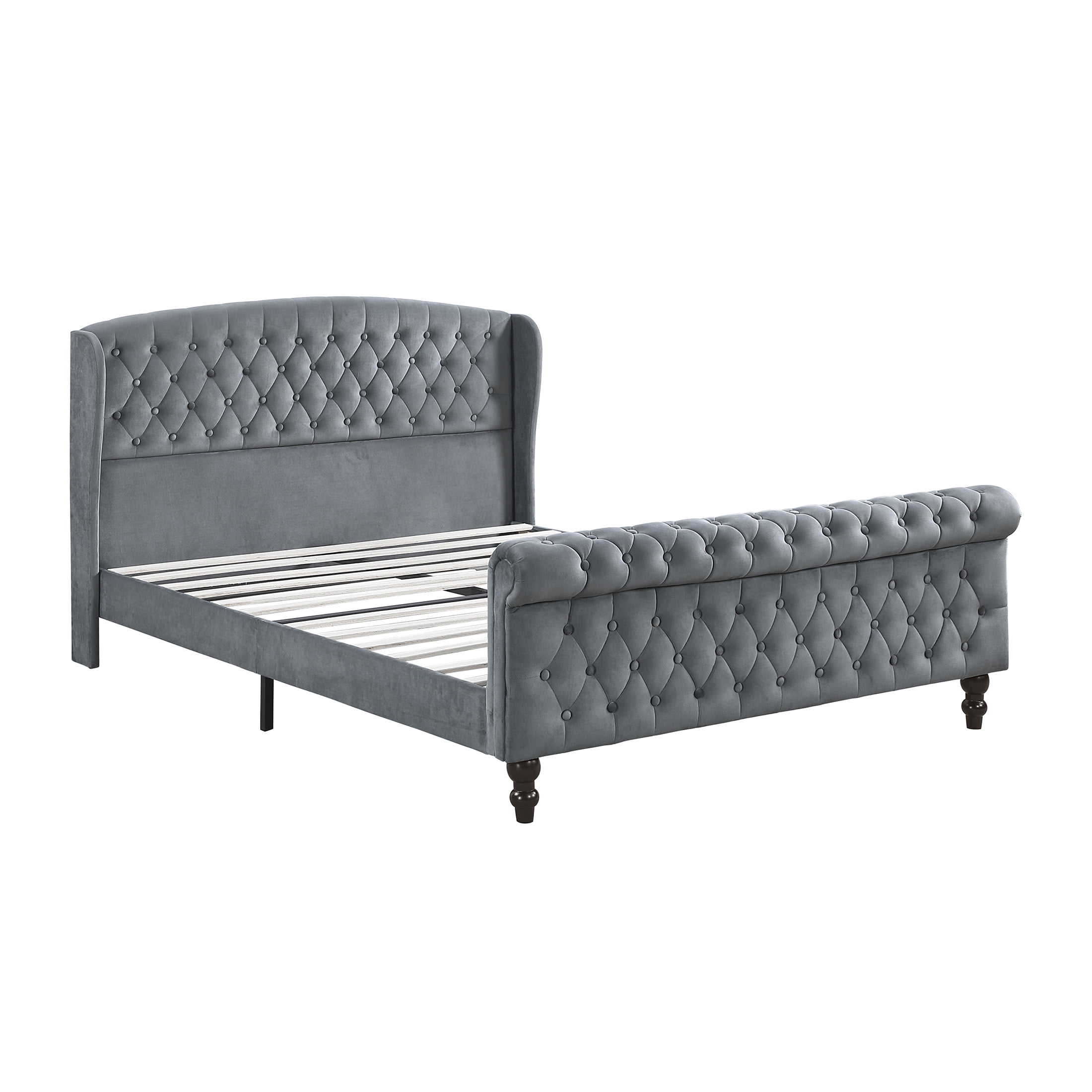 OakvillePark Tova 42"H Velvet Upholstered Platform Bed, Queen, Dark Gray