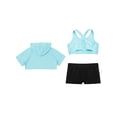 thumbnail image 3 of Haitryli Kids Girls Sports Dance Outfits Short Sleeve Crop Hoodie Tank Tops with Shorts 3 Piece Set B Light Blue 10, 3 of 5