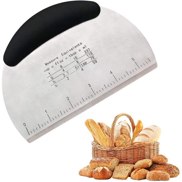 Máquina cortadora de masa con raspador, máquina cortadora de masa de acero inoxidable, raspador de masa con mango antideslizante y regla de medición, raspador de alimentos de mesa de metal