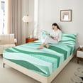 thumbnail image 4 of Castle Fairy Stripes Queen Sheet Sets for Teens Female Men,Green White Bed Set, 4 of 7