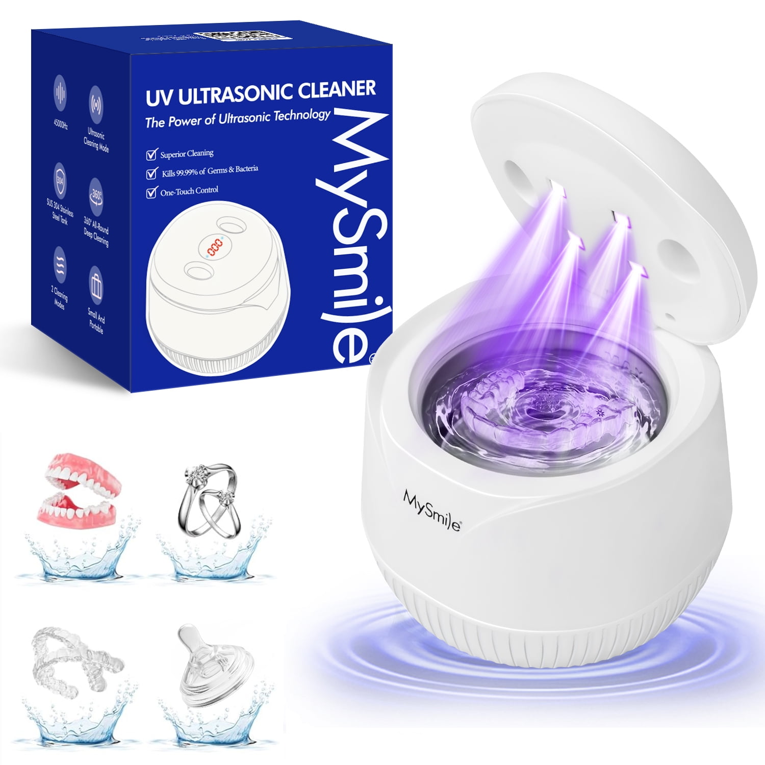 MySmile 45kHz Ultrasonic Retainer Cleaner, UVC Sterilizer Machine