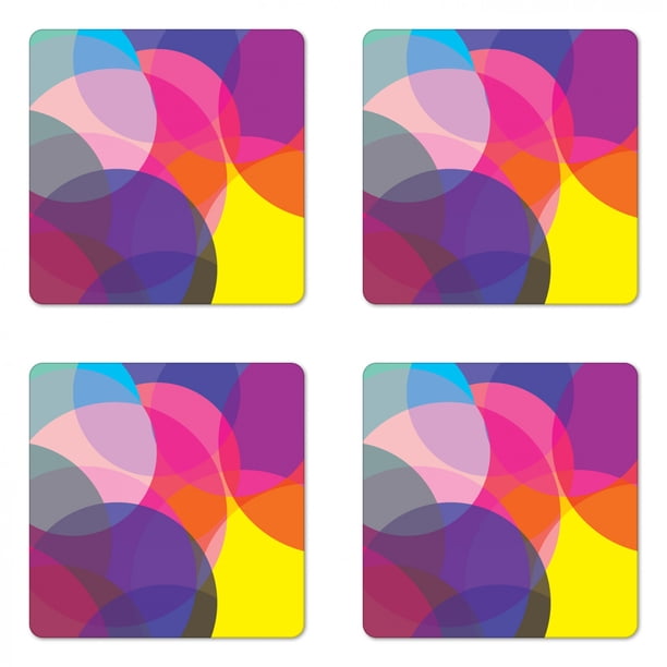 Geometric Coaster Set of 4, Abstract Colorful Circles Pattern