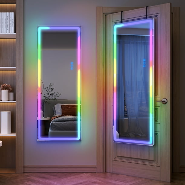 LVSOMT 47"x18" RGB LED Mirror, Over The Door Lighted Mirror, Full Length with Lights, Wall