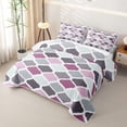 thumbnail image 3 of Castle Fairy Bohemian Geometric Quatrefoil Quilt Full 3-Piece,Retro Grid Motif Full Bedspread Sets,Plum Gray Mint,1 Coverlet and 2 Pillowcases, 3 of 7