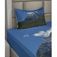 thumbnail image 2 of Ambesonne Mountain Fitted & Top Sheet Set with Sham, Snowy Peaks Trees Park, Green Blue White, 2 of 4