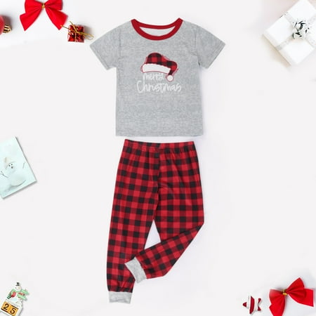

Shldybc Christmas Family Pajamas Matching Sets Christmas Parent-child Set Plaid Print Short Sleeve HomeWear Pajamas Two-piece Child Set for Adults and Kids Holiday Xmas Sleepwear Set