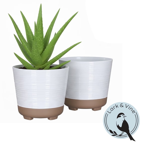 Lark & Vine Wallula Resin Planter, Durable and Light Weight, 10" x 10" x 8.9", White, Set of 2