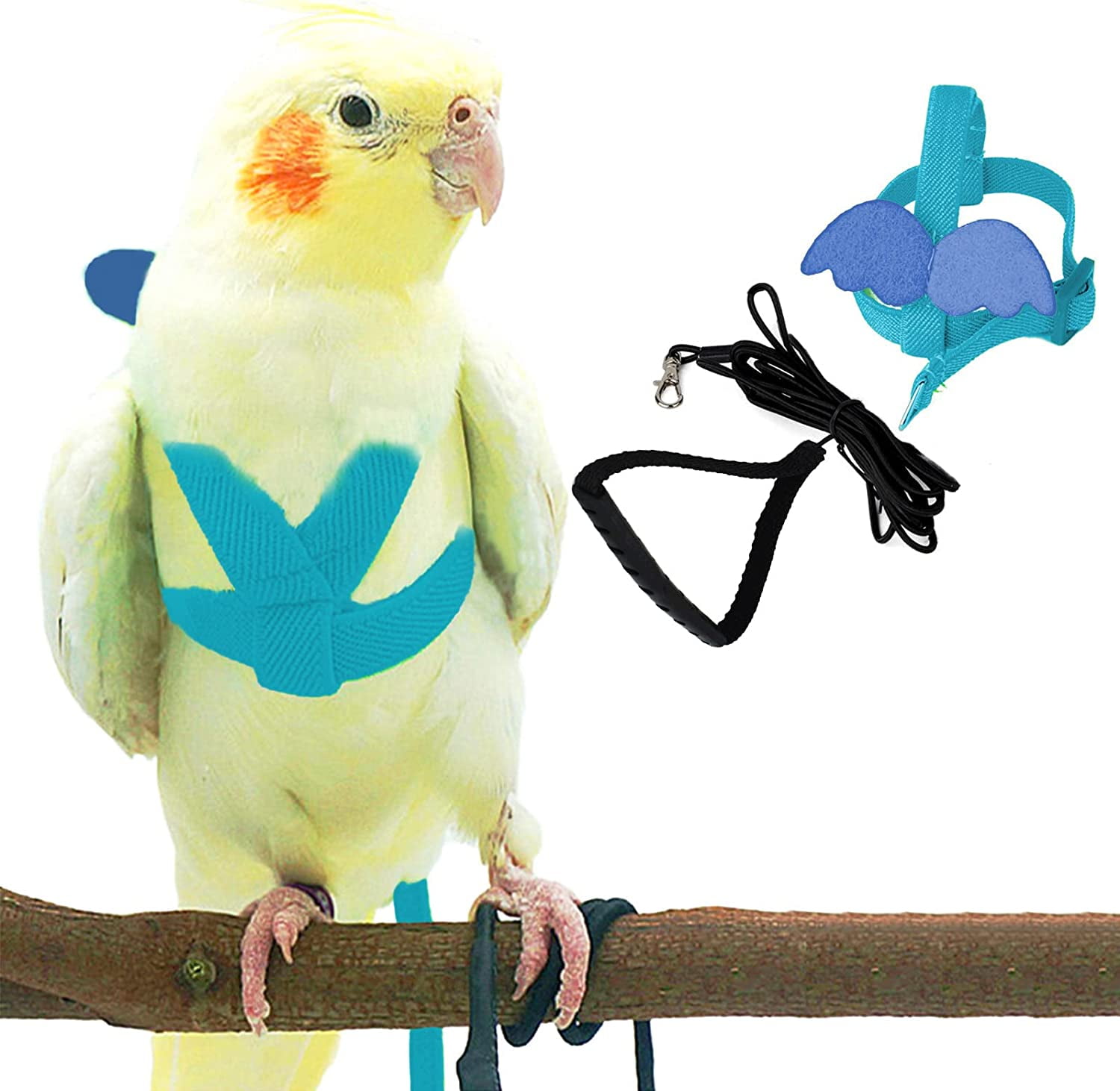 S, Blue Parrot Flight Suit with Leash for Parakeets Cockatiels Conures Budgies Bird Flight Harness Vest Bird Flying Clothes with Rope and Handle for Outdoor Activities Training 