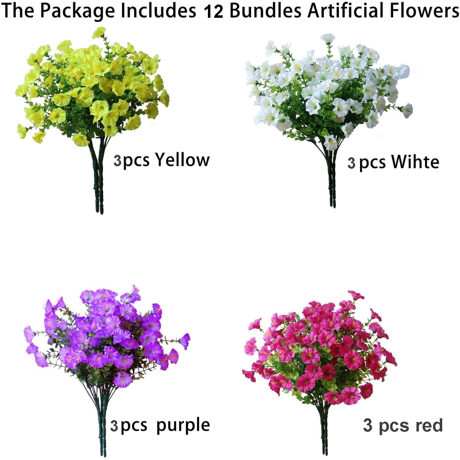 GoXteam 12 Bundles Artificial Flowers for Outdoors Faux Morning Glory Spring Summer Decoration, Fake Flowers Plants Look Real Silk Flowers Decor for Outside Planter Front Door Porch Patio Yard