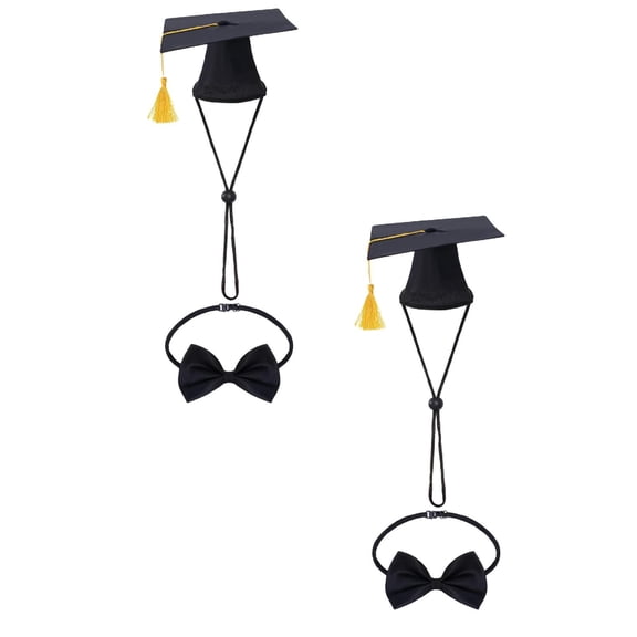 2Pack Sale Countdown! Pet Graduation Caps With Bow Tie Dog Graduation Hat With Yellow Tassel Pet Grad Accessory For Small Dogs Cats Outfit Dog Graduation Caps Pet Hats Birthday Gift For Pet Dog Cat
