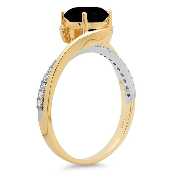 1.71 ct Round Cut Natural Onyx Solitaire with Accents Engagement Ring for Women in 18K White/Yellow Gold