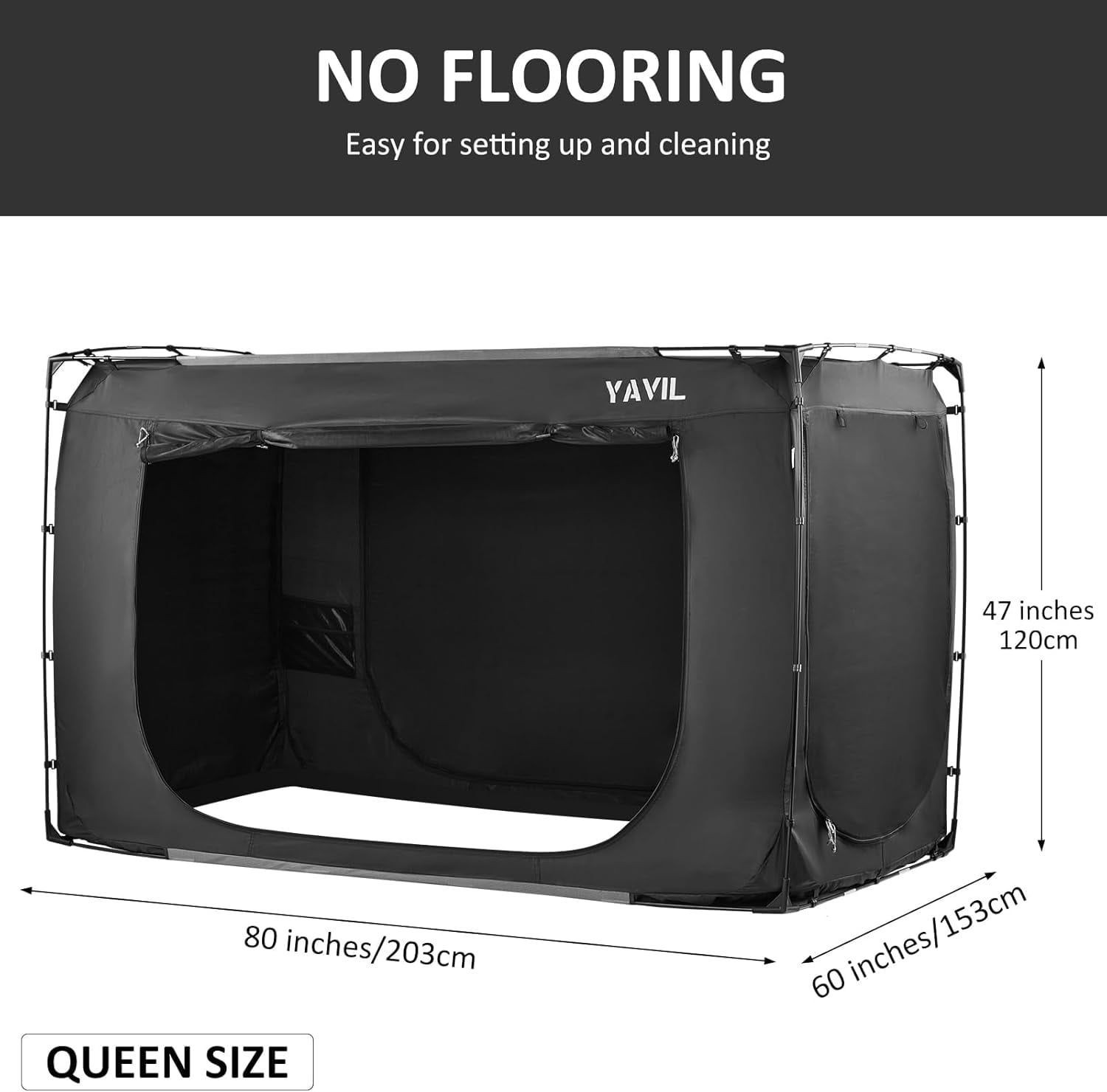 YAVIL Queen Size Bed Tent Bed Canopy, Portable Sleep Tents Dream Tents Indoor for Kids and Adult, Blackout 93% Breathable Privacy with Three Doors