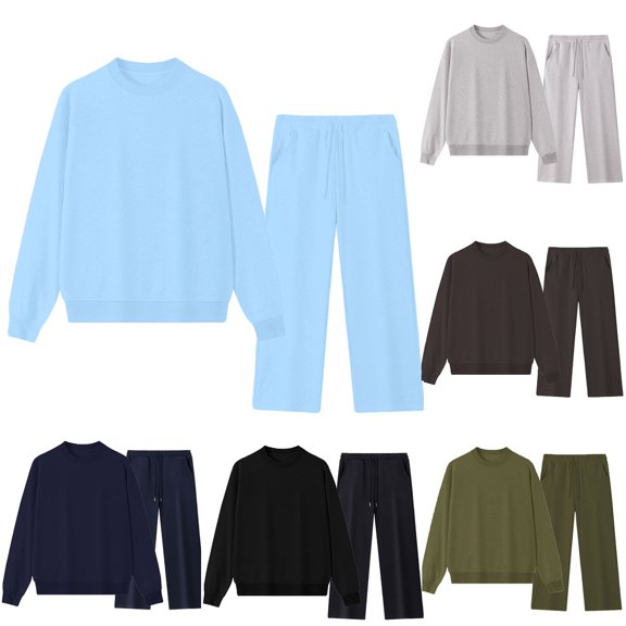 Dvprdro Mens 2 Piece Sets Crewneck Long Sleeve Sweatshirts Elastic Waist Drawstring Sweatpants with Pocket Casual Athletic Loungewear Outfits