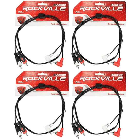 4 Rockville RCDR3R 3' Dual Mono Right Angle RCA to Straight RCA Cable 100%Copper