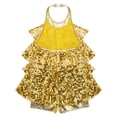 thumbnail image 4 of inlzdz Girls Shiny Sequins Dance Dress Leotard Sparkle Hip Hop Latin Jazz Dance Costume Dancewear Gold 8, 4 of 7