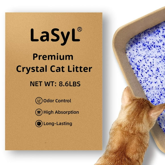 LaSyL Premium Crystal Cat Litter - 8.6 lb, Two Months Lasting - Superior Odor Control & Absorption, Non-Clumping, Low Tracking Silica Gel Safe f