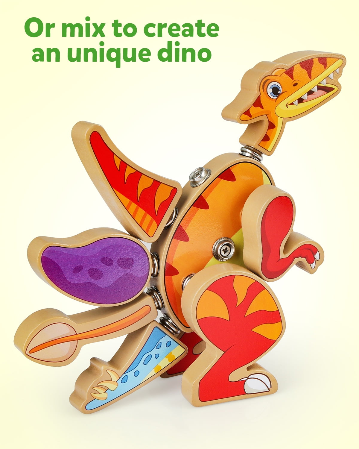 Coogam Dinosaur Building Block Set, Wooden Snap-Connection Dinosaur Builders, STEM Take Apart Dino Playset, Fine Motor Skill Educational Learning Toy for 3 4 5 Years Old