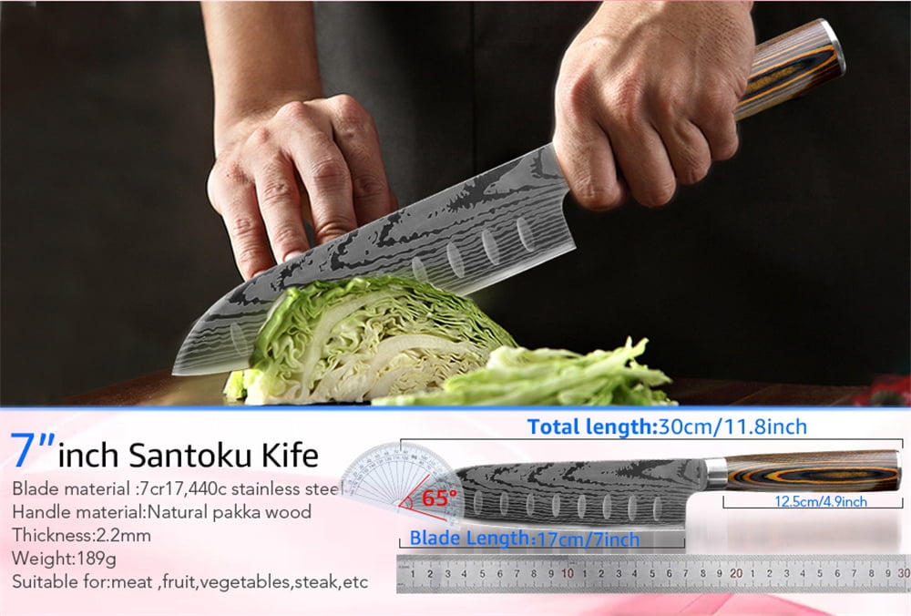 Japanese Chef Knife Set,Kitchen Knife Sets with 7" Santoku Knife,5" Santoku Slicing,5" Utility Knife,4" Paring Knife and Chicken Scissor