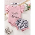 thumbnail image 2 of Qiylii 3-Piece Baby Girls Summer Outfit Set, Short Sleeve Snaps Romper + Rainbow/Leopard Print Pantie + Headband for Toddler, 0-24 Months, 2 of 9