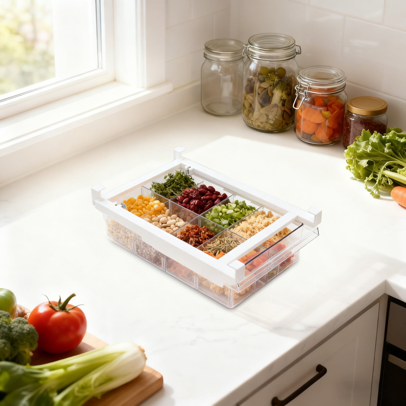 ZZERHUOO 12 In Refrigerator Drawer Fridge Drawer Organizer For Meat Cheese Produce And More Stretchable And Deep Storage Disposable Lunch Container Snack Containers for Kids Storage Pantry Fridge