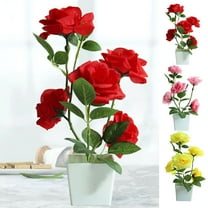Travelwant Artificial Rose Flower Vase, Fake Silk Rose Flowers Bonsai Vase, Artificial Rose Flowers in Small Ceramic Vase Decoration for Home Office Table Wedding