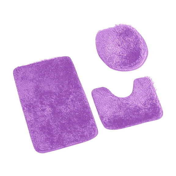Purple Bathroom Rug Set, 3Piece Black Bath Mat, for Bathroom Non-Slip Bathroom Mats, Water Absorbent Bath Rug, U-Shaped Contour Rug Toilet Lid Cover