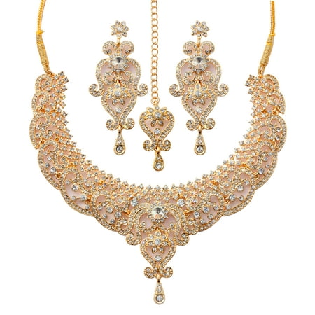 Sunsoul By Touchstone Indian Handcrafted Filigree Rhinestone Jewelry Gold Tone Necklace For Women.