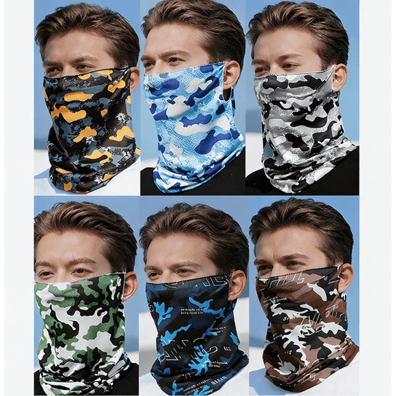 6 Pack Summer Neck Gaiter Face Mask,Breathable Soft Stretch Hanging Ear Face Cover, Face Bandana Neck Scarf for Men Women