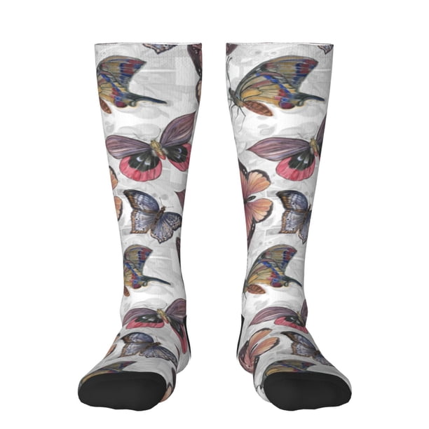 Fotbe Vintage Butterflies Calcetas Divertidas Estampadas para Hombre y Mujer, Calcetas de Algodón hasta la Rodilla para Caminar, Correr, Enfermería y Embarazo