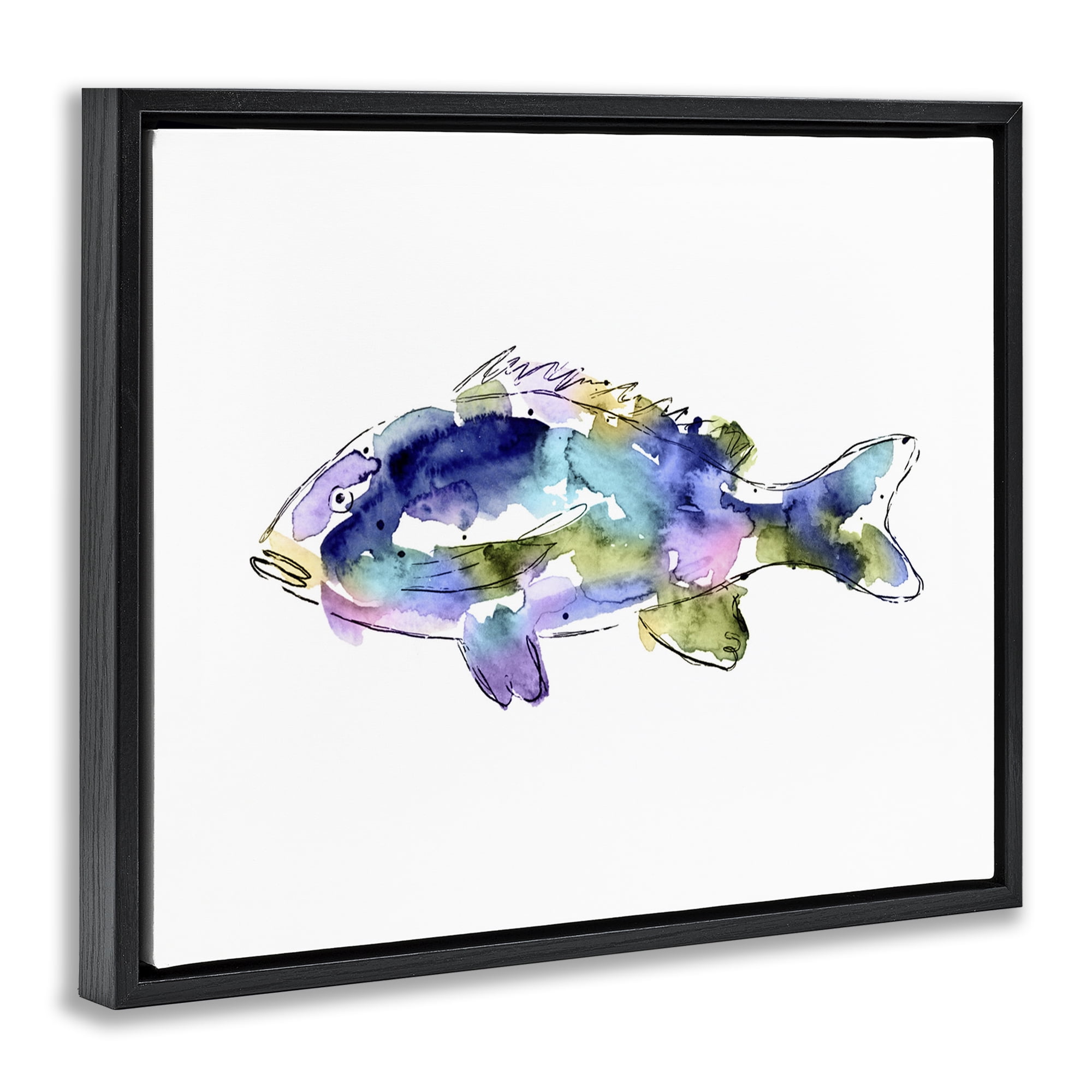 Stupell Industries Watercolor Style Fish Animals & Insects Painting Black Floater Framed Canvas Art Print Wall Art, 31 x 25