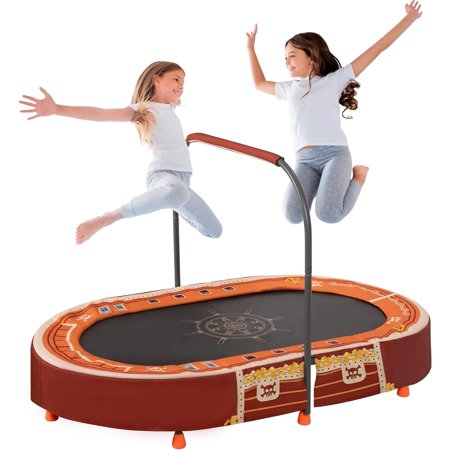 Trampoline for Kids, 55" Toddlers Foldable Rebounder Trampoline w/Sponge Handle, Safety Padded, Exercise Oval Trampoline for Indoor Outdoor Workout, Play Gift for Age 3+ (Pirate Ship)