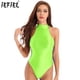 thumbnail image 2 of Traje de baño para mujer, traje de baño sin mangas, leotardo de una pieza, Color sólido brillante, cuello falso, cremallera trasera, traje de baño, 2 of 5